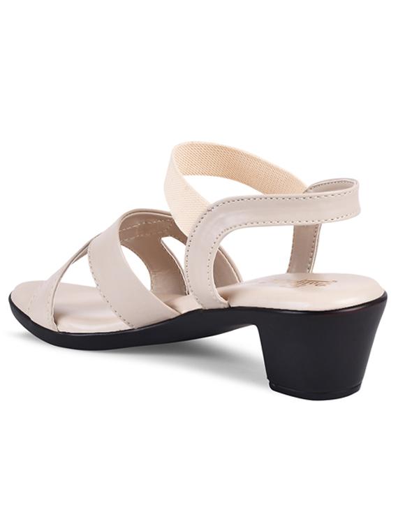 women solid cream colored ankle strap block heel sandal - 20485123 - Standard Image - 3