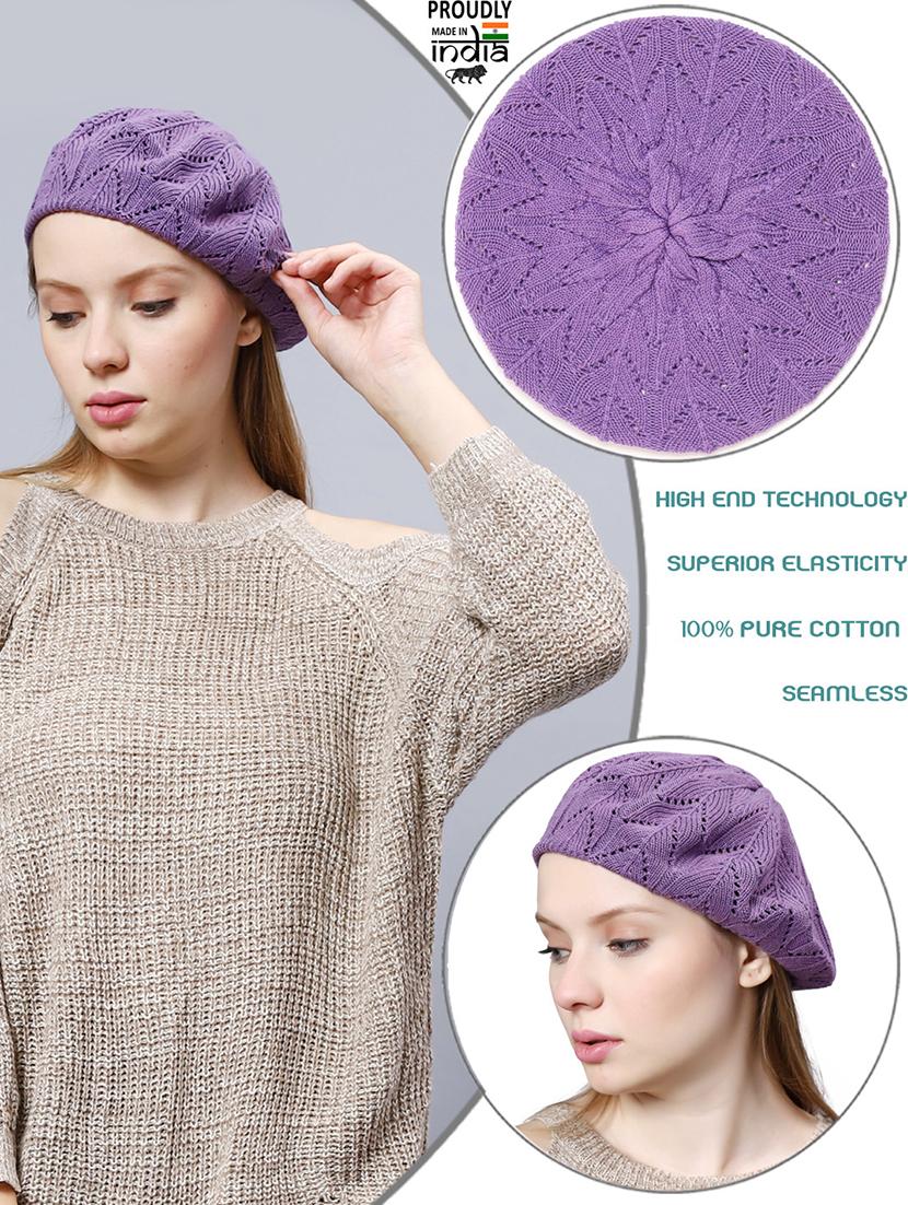 purple self design winter cap - 20485437 - Standard Image - 3