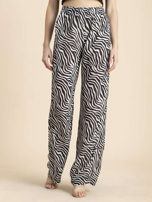 women black animal print high rise straight trouser