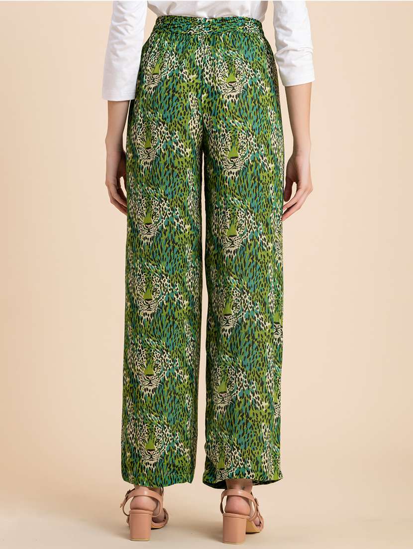 green animal print straight palazzo - 20485667 -  Standard Image - 3