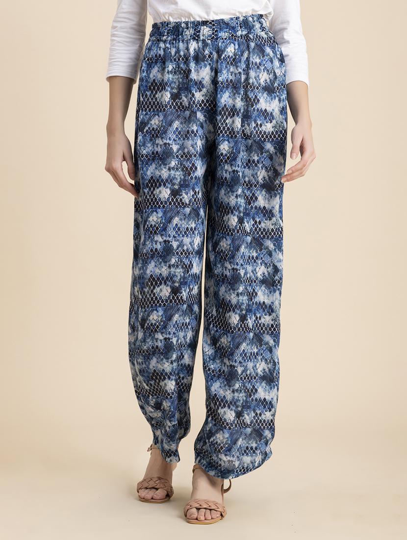 blue printed straight palazzo - 20485668 - Zoom Image - 0