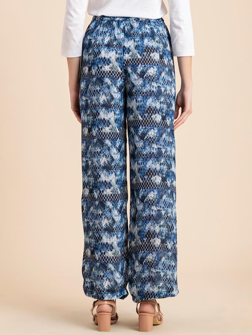 blue printed straight palazzo - 20485668 - Standard Image - 3