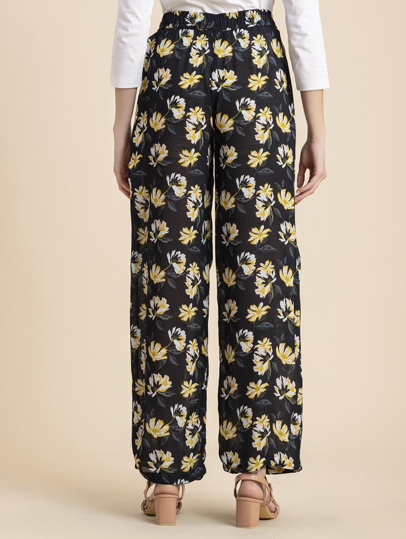 black floral straight palazzo - 20485670 - Standard Image - 3