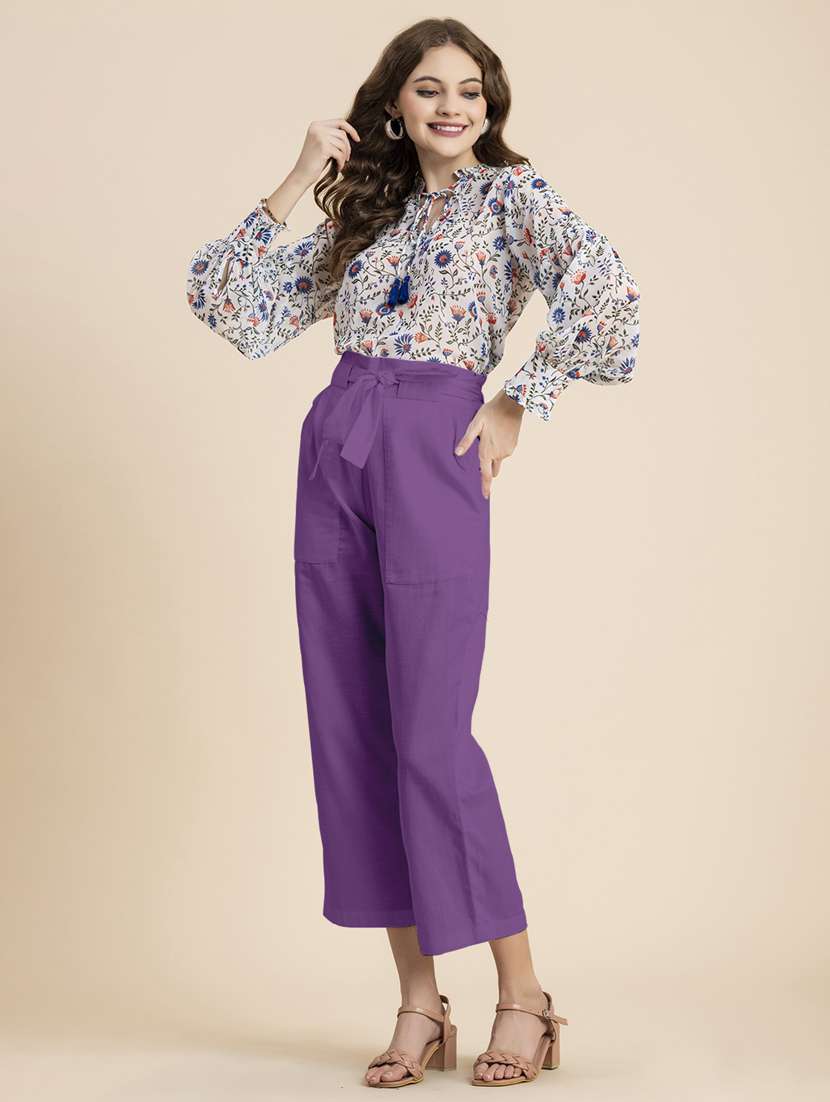 women solid high rise culottes - 20485673 -  Standard Image - 3