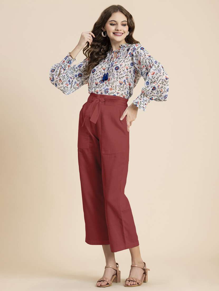 women solid high rise culottes - 20485676 - Standard Image - 3