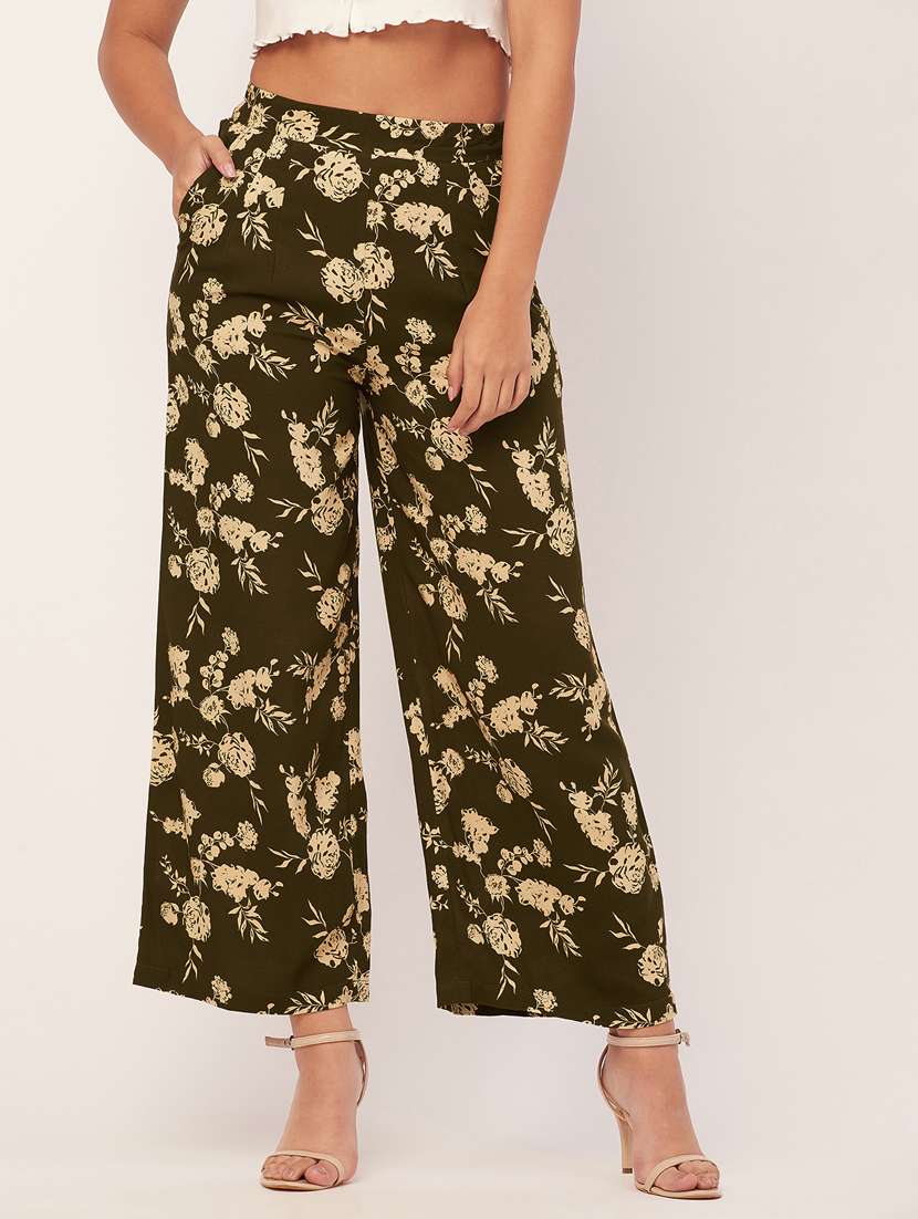 women floral print wide leg trouser
