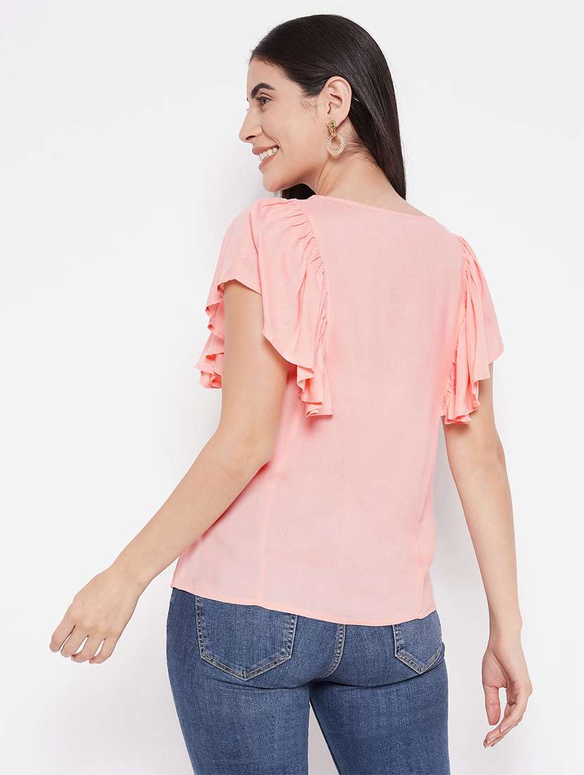 peach embroidered regular tunic - 20485689 -  Standard Image - 3