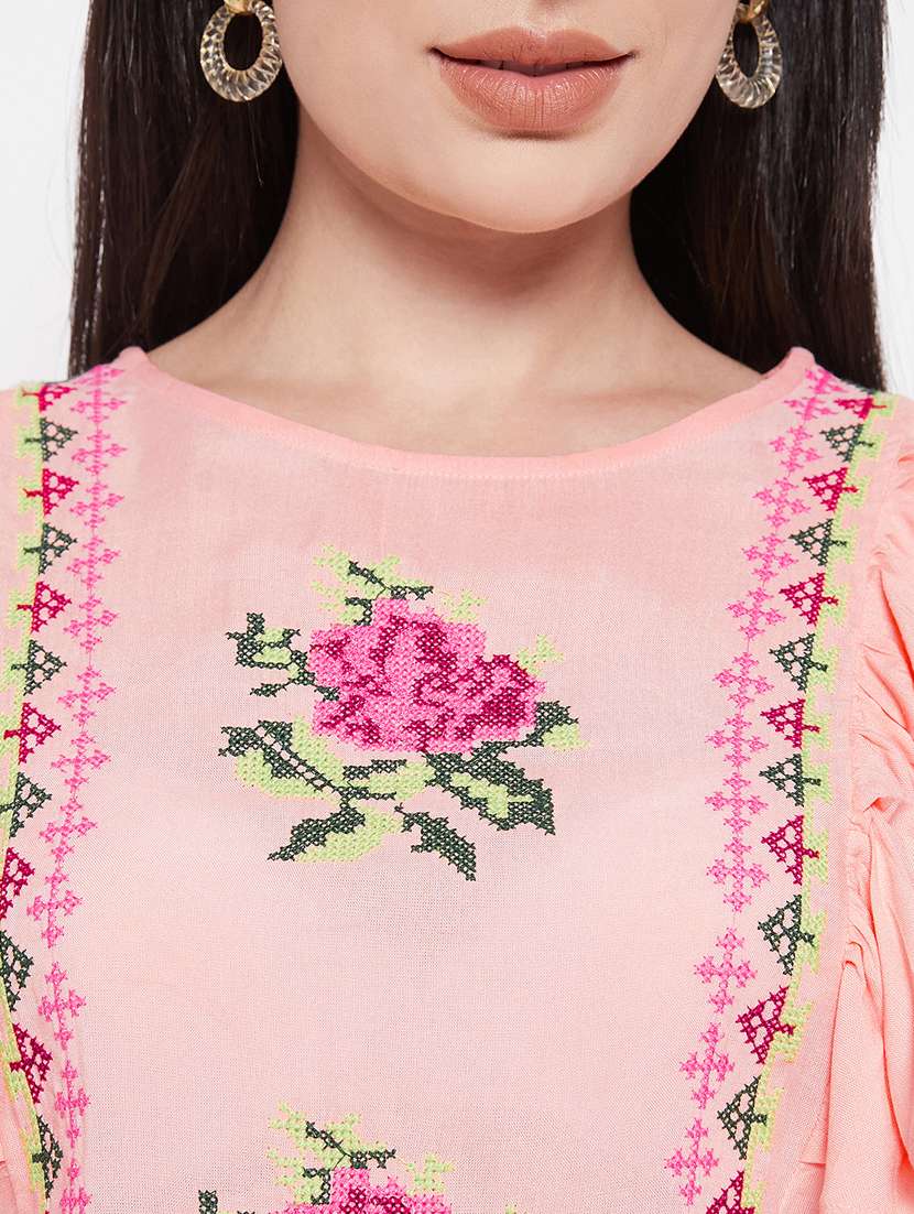 peach embroidered regular tunic - 20485689 -  Standard Image - 5