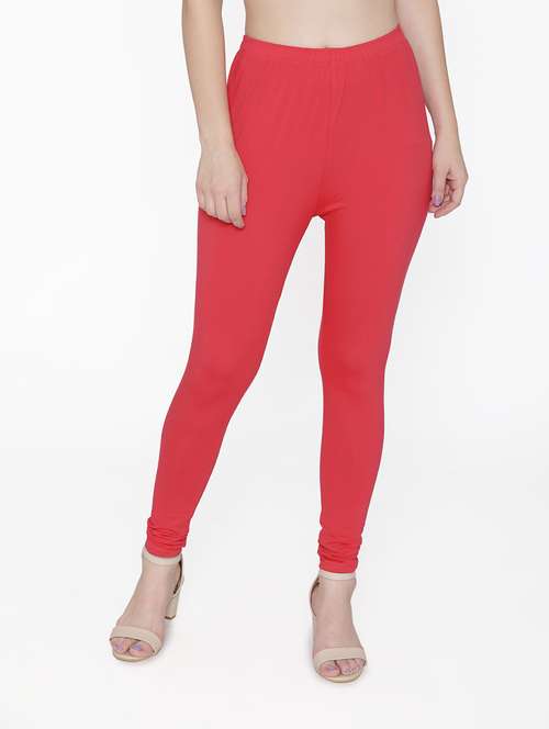women solid coral cotton legging - 20485803 -  Standard Image - 0