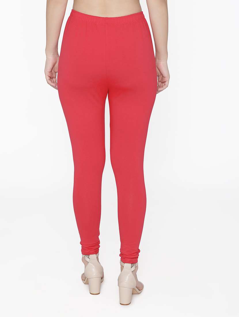 women solid coral cotton legging - 20485803 - Standard Image - 3