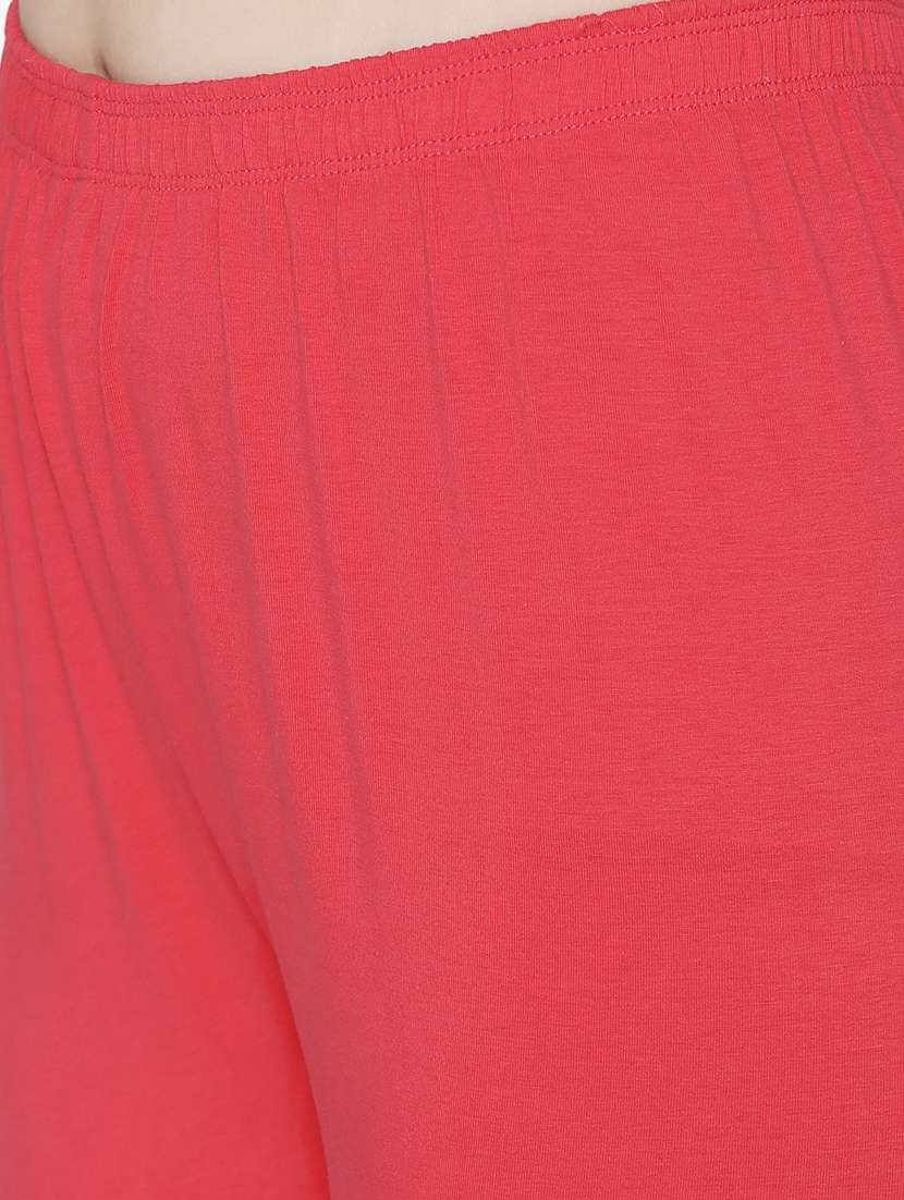 women solid coral cotton legging - 20485803 - Standard Image - 5