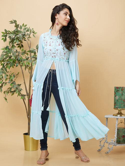women embroidered front high slit kurta - 20485844 -  Standard Image - 0