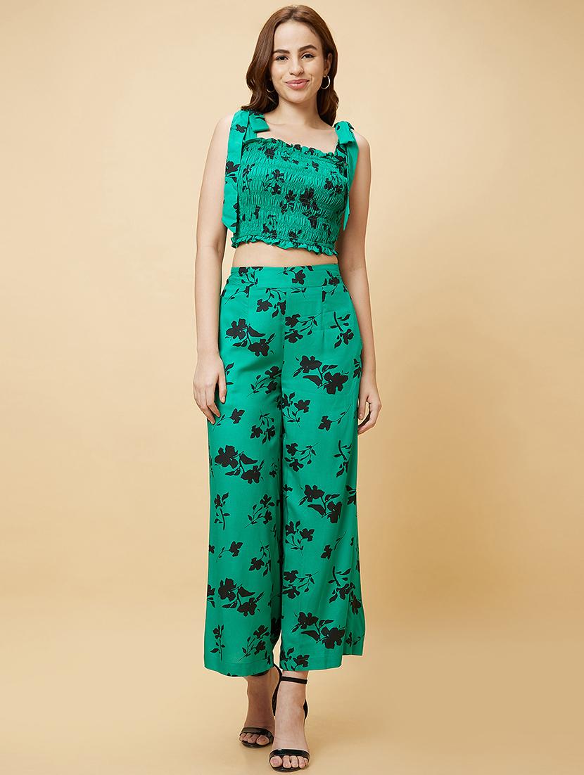 green printed top and palazzos co-ord set - 20485853 - Zoom Image - 0