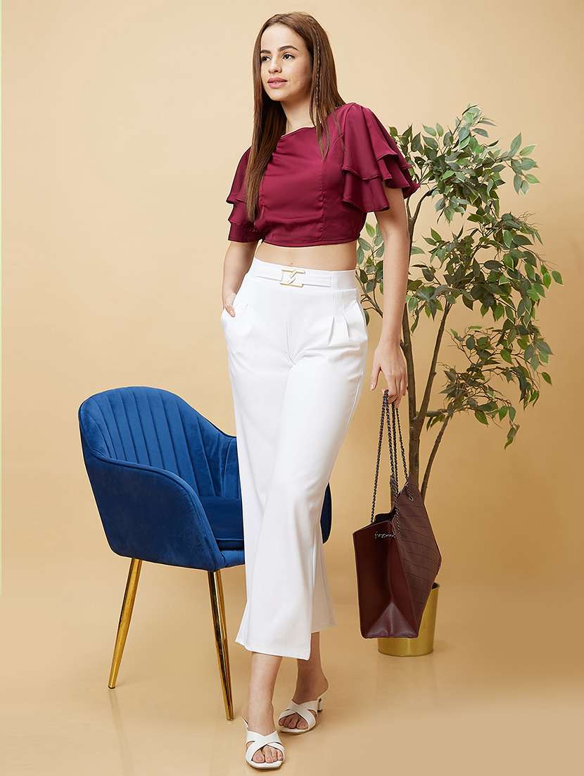 maroon solid crop top - 20485887 -  Standard Image - 3
