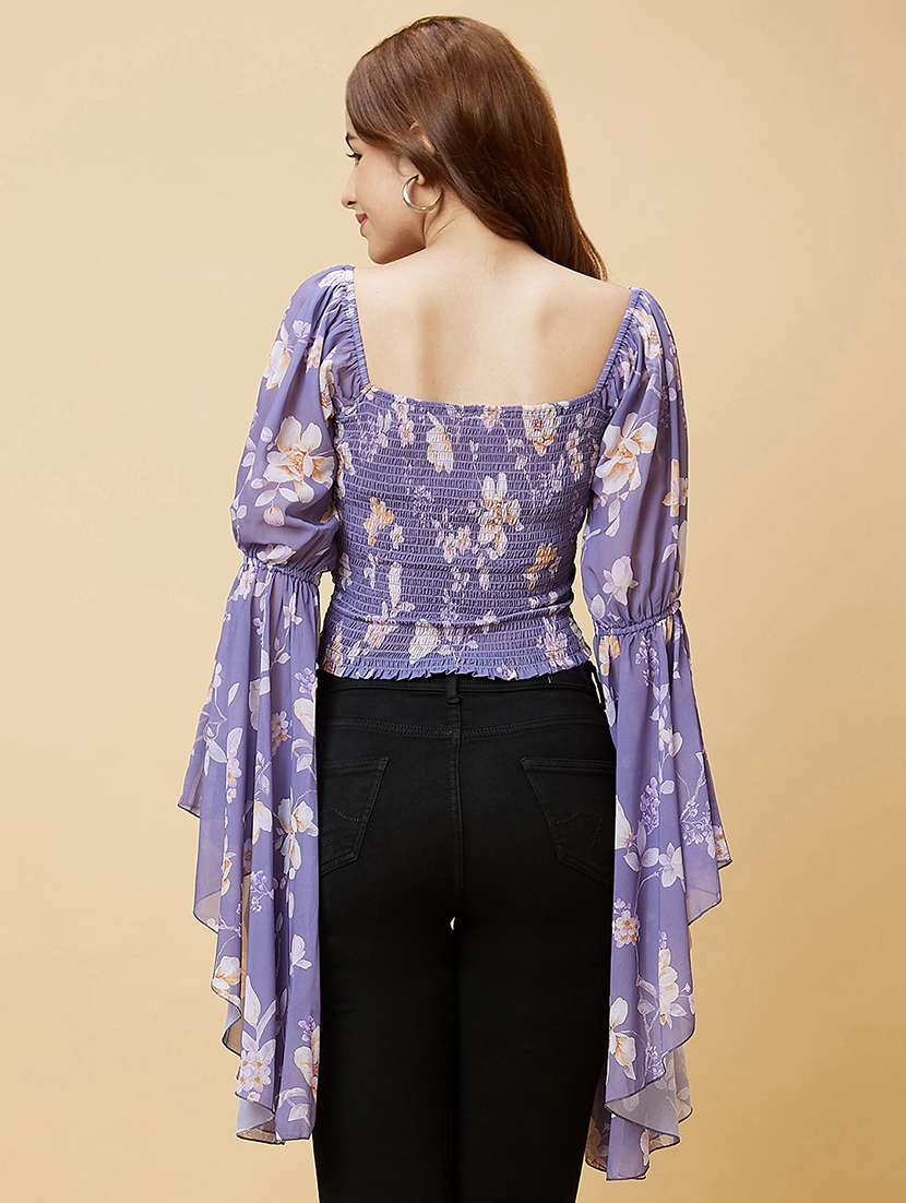purple floral printed regular top - 20485896 -  Standard Image - 3