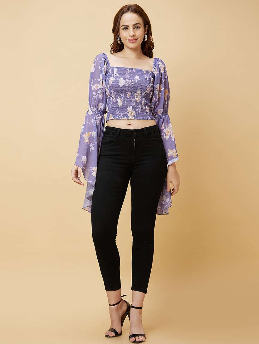 purple floral printed regular top - 20485896 -  Standard Image - 5