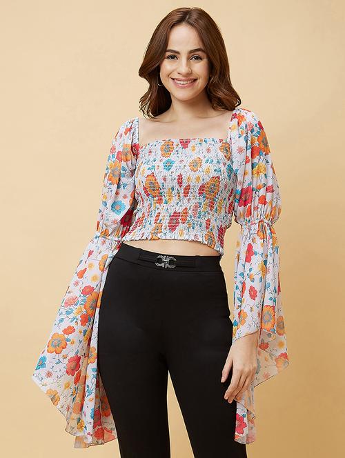 white floral printed regular top - 20485897 -  Standard Image - 0