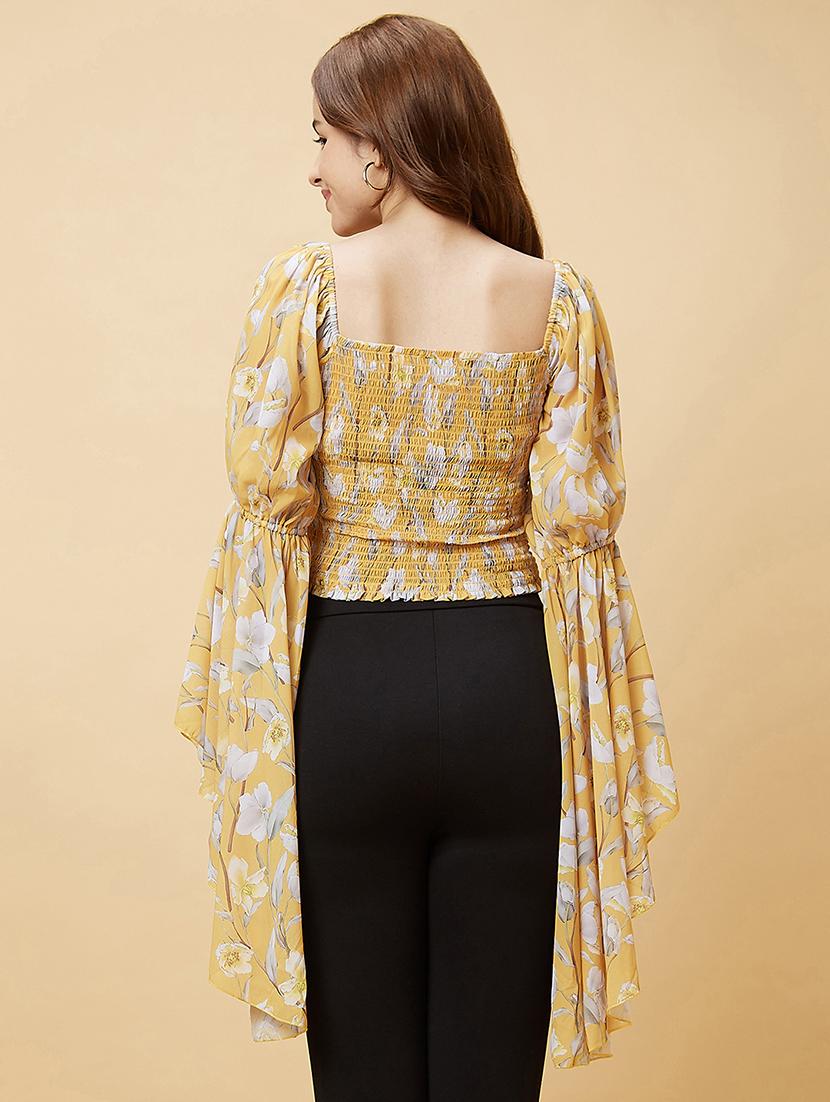 yellow floral printed regular top - 20485898 - Standard Image - 3