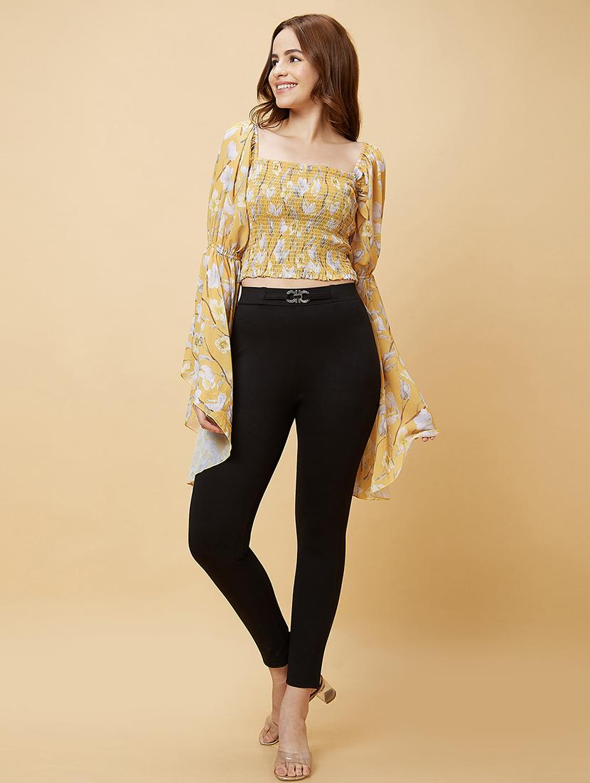 yellow floral printed regular top - 20485898 - Standard Image - 5