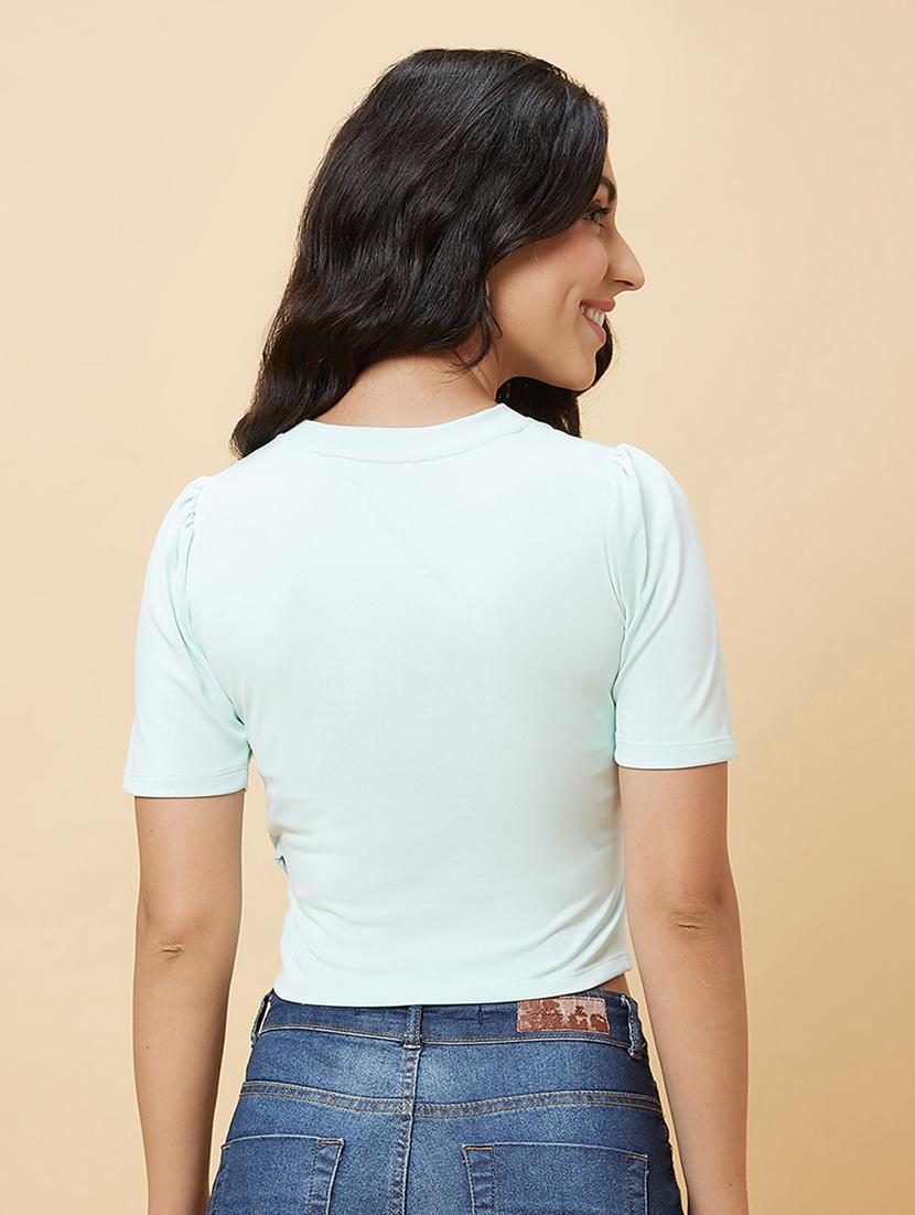 purist blue solid crew neck crop top - 20485901 - Standard Image - 3