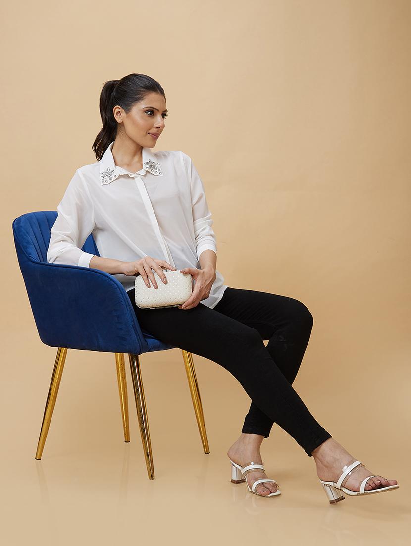 globus women white embellished collar cuffed sleeves shirt style party top - 20485906 - Standard Image - 3