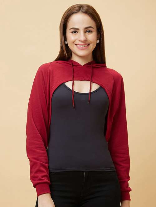 women solid crop hooded sweatshirt - 20485921 -  Standard Image - 0