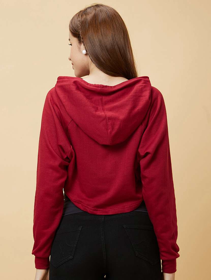 women solid crop hooded sweatshirt - 20485921 -  Standard Image - 3