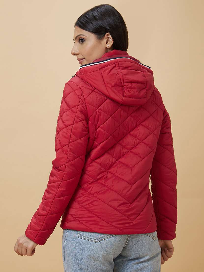 women's solid quilted jacket with hoodie - 20485937 - Standard Image - 3