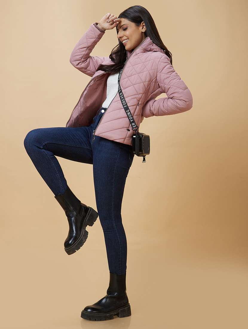 women's solid quilted jacket with hoodie - 20485938 - Standard Image - 3