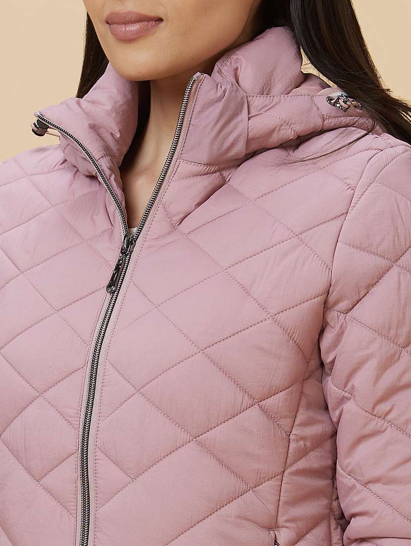 women's solid quilted jacket with hoodie - 20485938 - Standard Image - 5