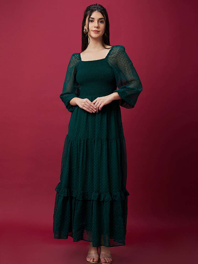 women bottle green polyester fit & flare dress - 20485945 - Zoom Image - 0