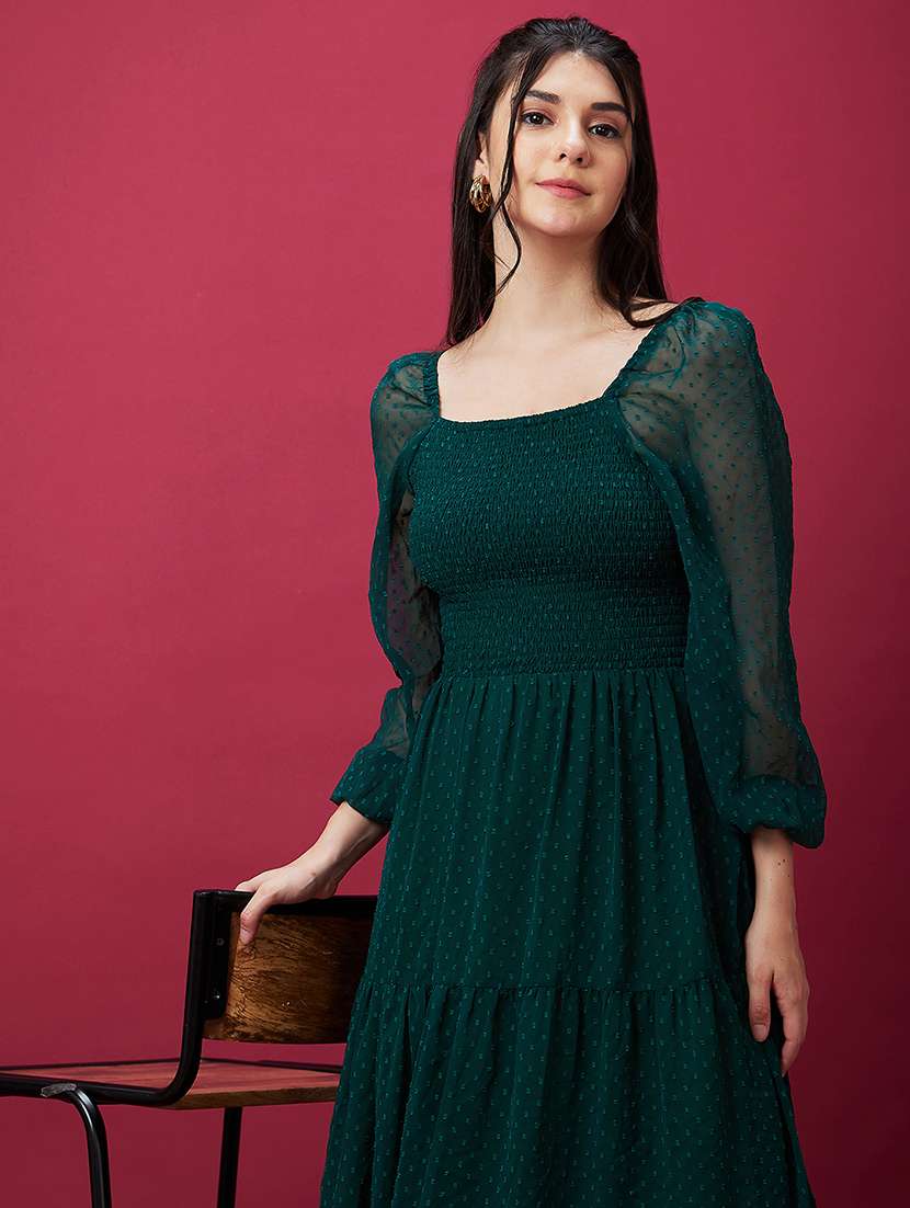 women bottle green polyester fit & flare dress - 20485945 - Standard Image - 3