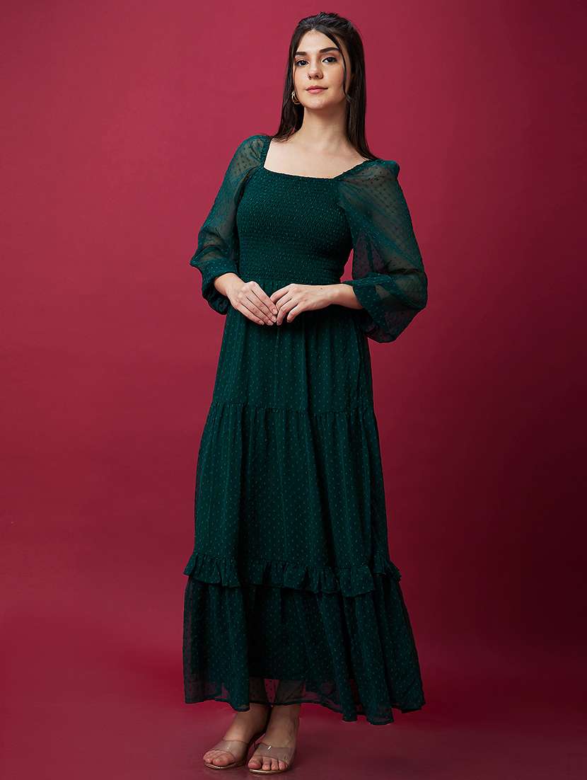 women bottle green polyester fit & flare dress - 20485945 - Standard Image - 5