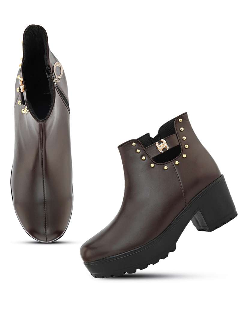 women solid brown ankle boot - 20485962 -  Standard Image - 3