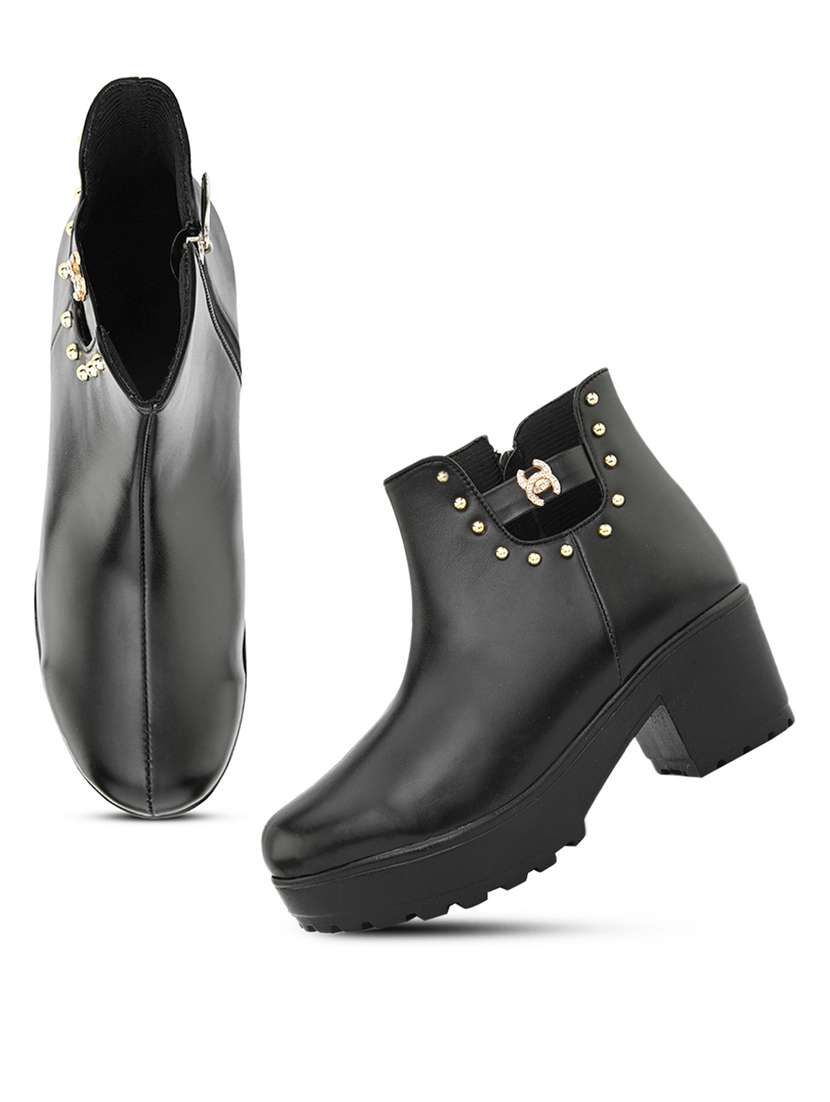 women solid black ankle boot - 20485963 -  Standard Image - 3