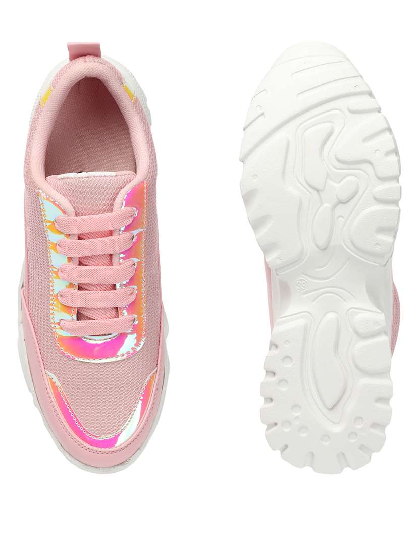 women solid pink lace-up sneaker - 20485970 -  Standard Image - 3