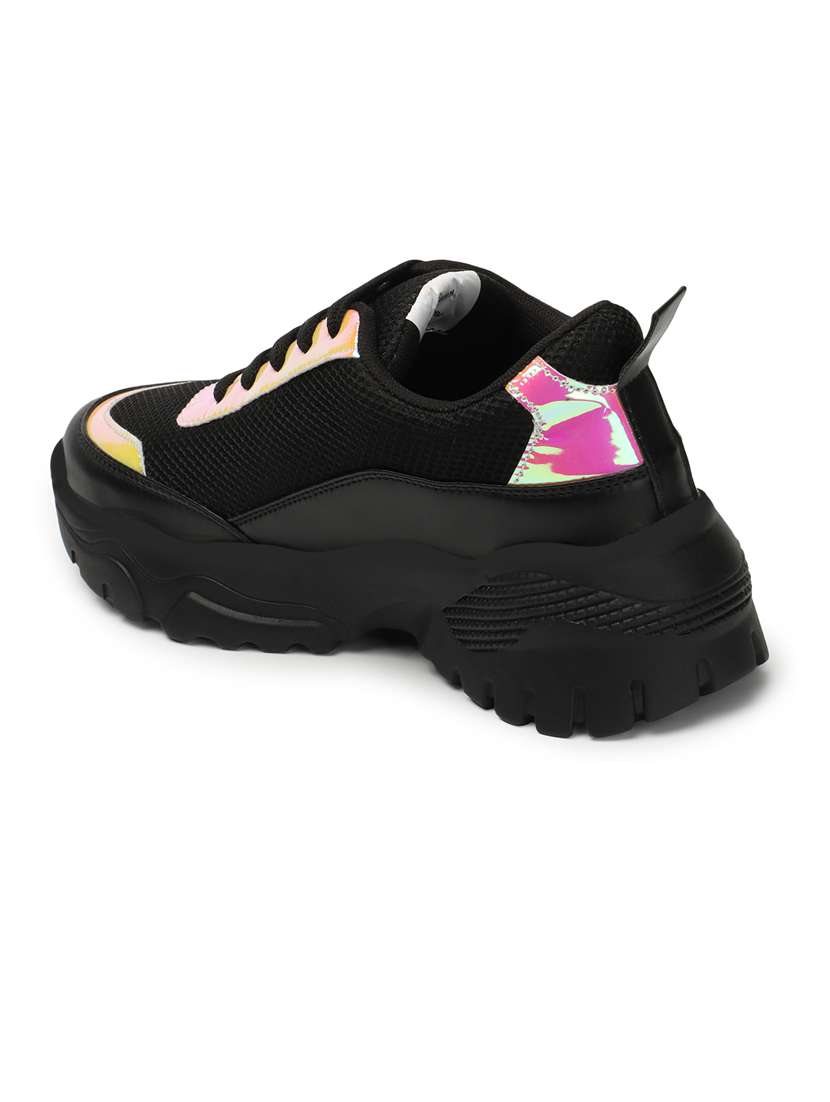 women color block black lace-up sneaker - 20485971 -  Standard Image - 3