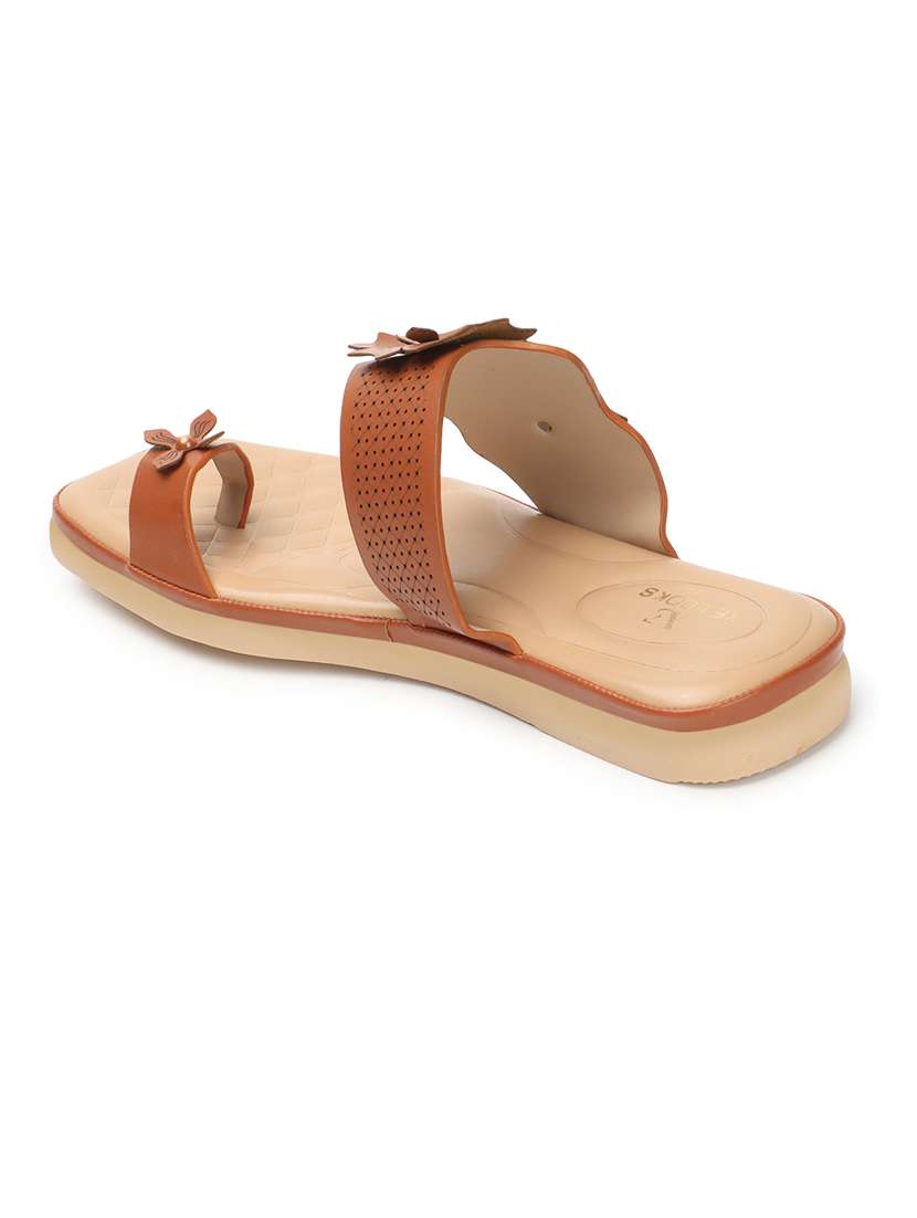 women solid brown embellished slip on flat sandal - 20486034 -  Standard Image - 3