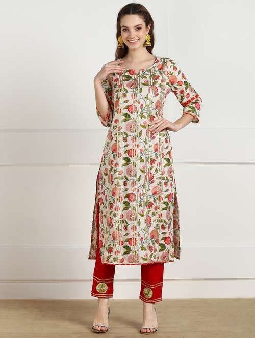 women multi color notch neck kurta pant set - 20486097 - Standard Image - 0