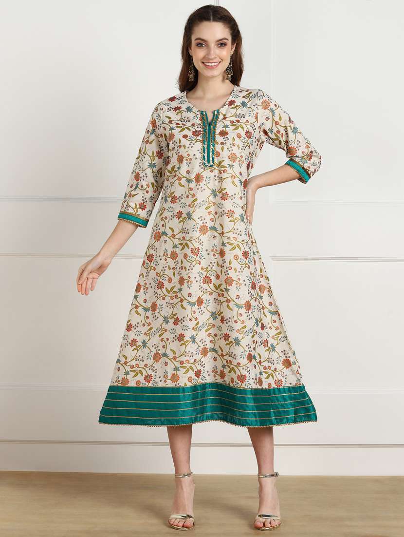 women foil printed a-line ethnic dress