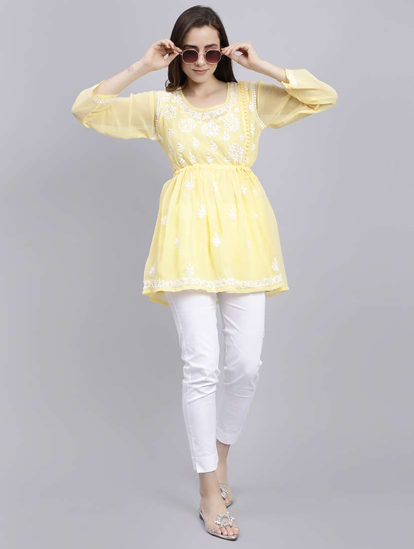 women round neck chikankari kurti - 20486710 -  Standard Image - 3