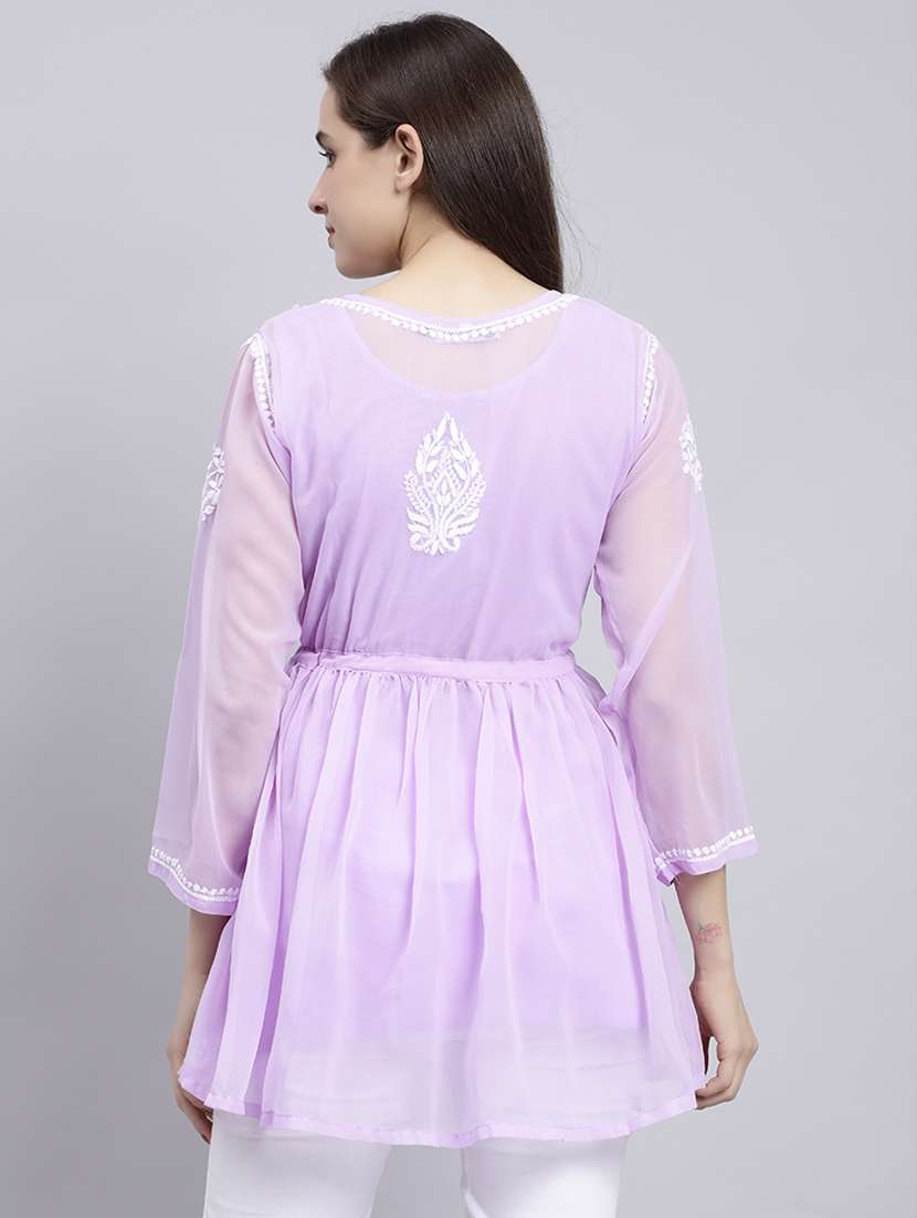 lavender chikankari embroidered short kurti - 20486715 -  Standard Image - 3