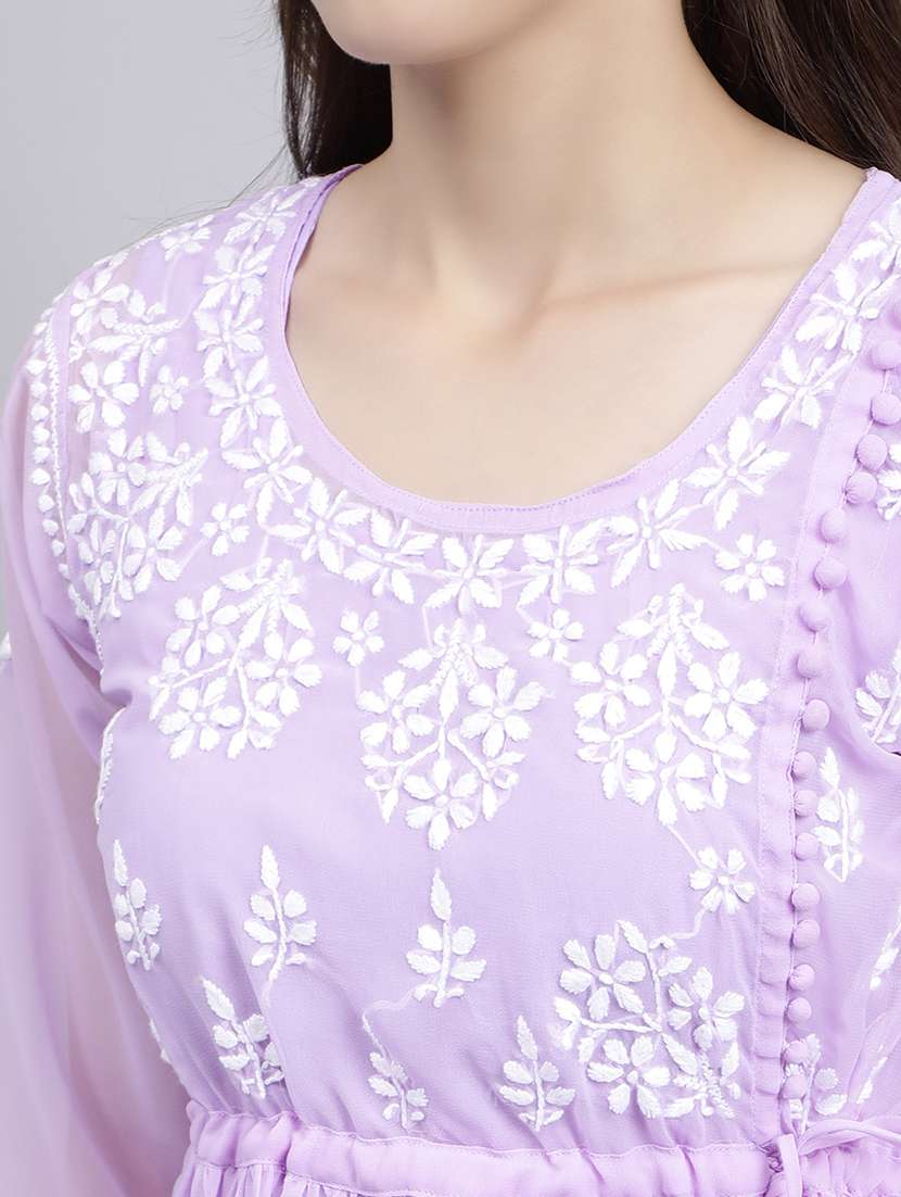 lavender chikankari embroidered short kurti - 20486715 -  Standard Image - 5
