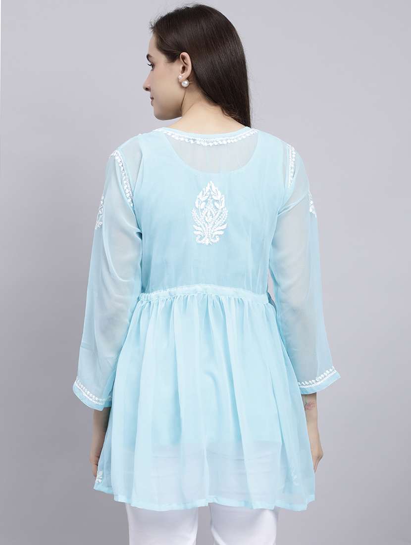 light blue chikankari embroidered short kurti - 20486717 -  Standard Image - 3
