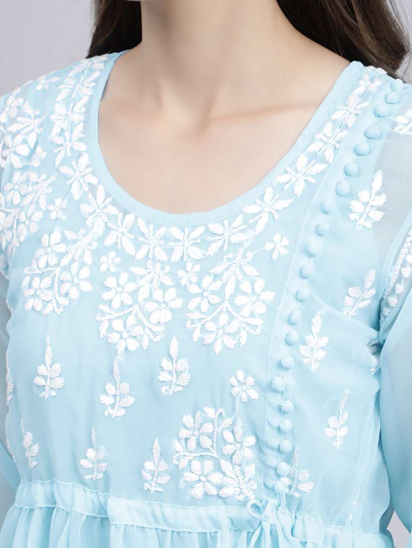 light blue chikankari embroidered short kurti - 20486717 -  Standard Image - 5