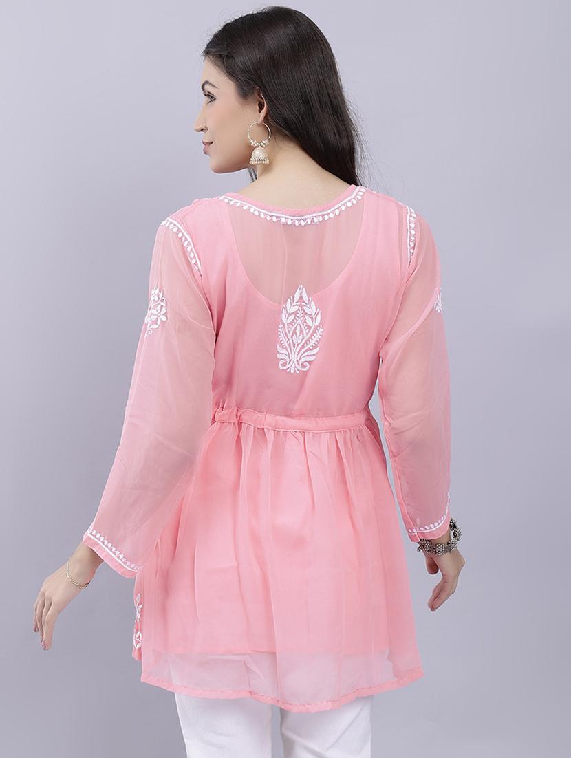 rosewater chikankari embroidered short kurti - 20486718 - Standard Image - 3