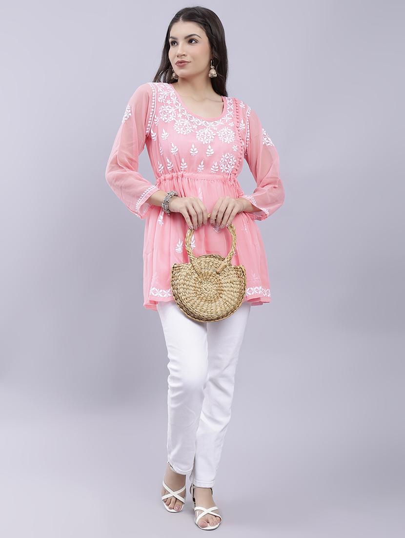rosewater chikankari embroidered short kurti - 20486718 - Standard Image - 5