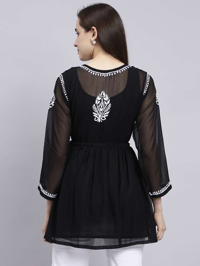 black chikankari embroidered short kurti - 20486719 - Standard Image - 3