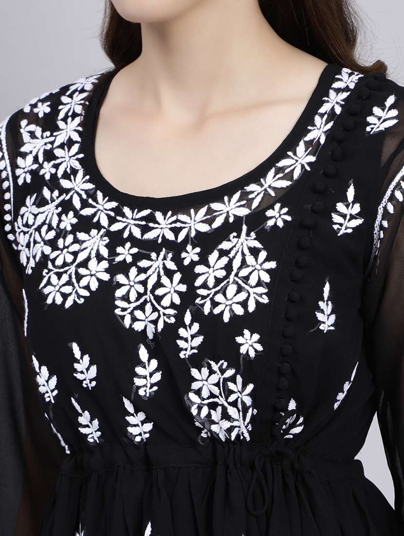 black chikankari embroidered short kurti - 20486719 - Standard Image - 5