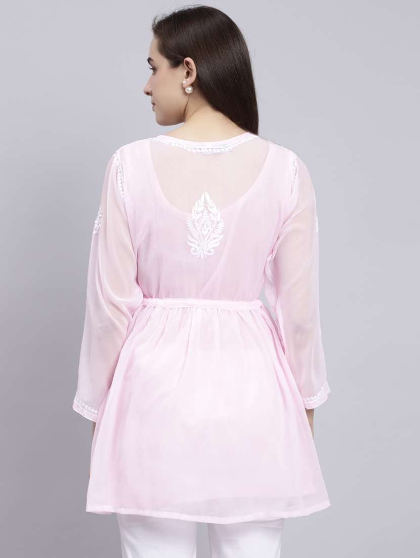rosewater chikankari embroidered short kurti - 20486720 -  Standard Image - 3